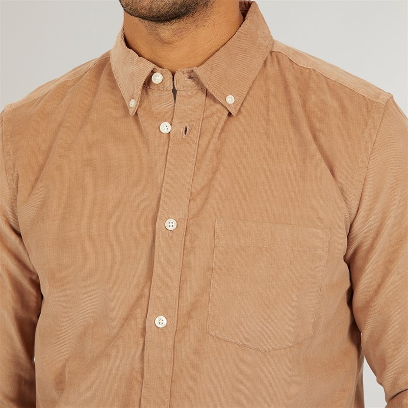 French Connection Mens Cord Long Sleeve Shirt Camel - Image 3
