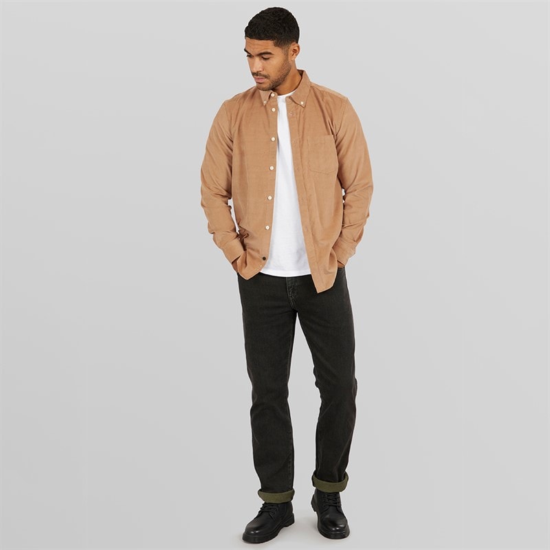 French Connection Mens Cord Long Sleeve Shirt Camel - Image 4
