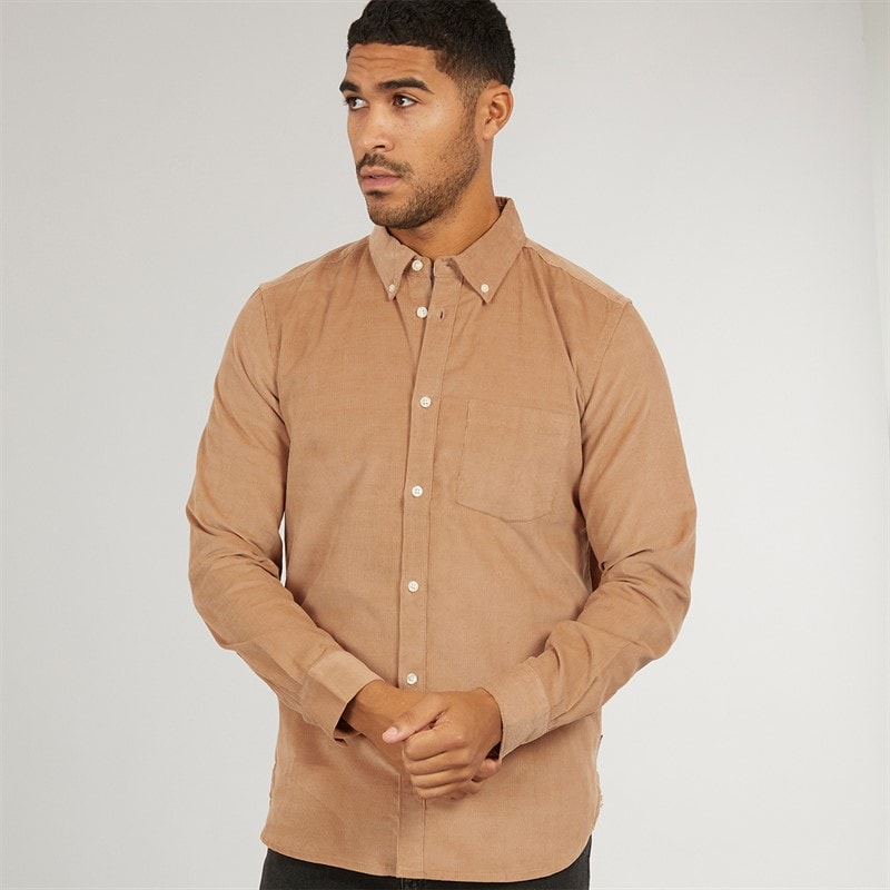 French Connection Mens Cord Long Sleeve Shirt Camel - Image 5