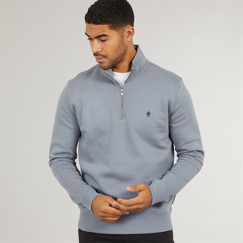 French Connection Mens FC 1/2 Zip Sweatshirt Light Blue - Image 1