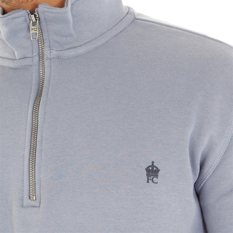 French Connection Mens FC 1/2 Zip Sweatshirt Light Blue - Image 3