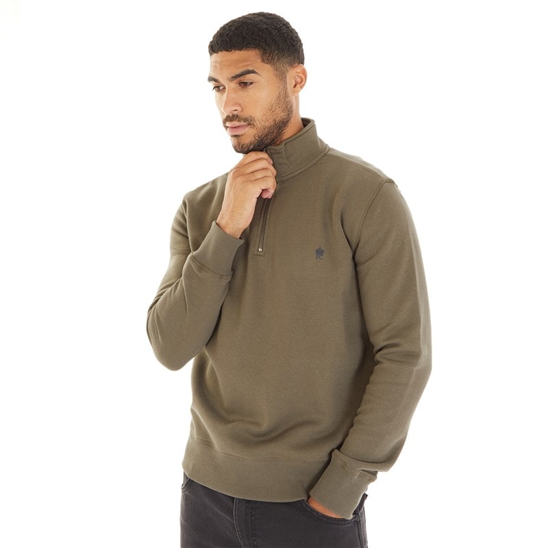 French Connection Mens FC 1/2 Zip Sweatshirt Khaki - Image 3