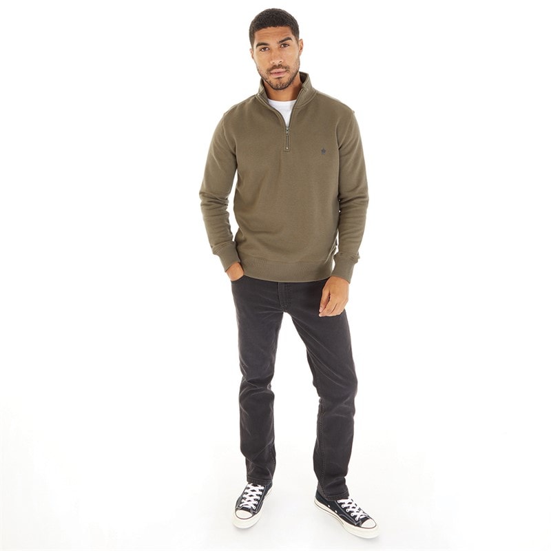 French Connection Mens FC 1/2 Zip Sweatshirt Khaki - Image 4