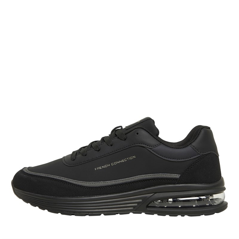 French Connection Mens PU/Suede Block Trainers Black Mono