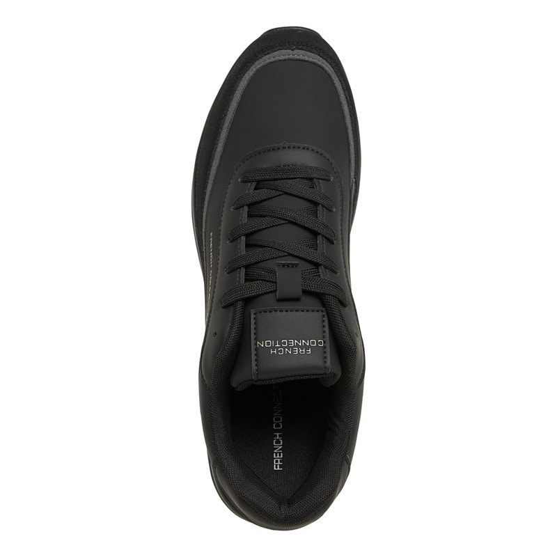 French Connection Mens PU/Suede Block Trainers Black Mono - Image 4