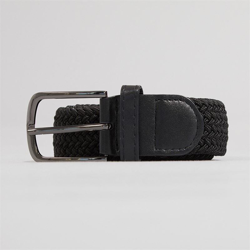 French Connection Mens Woven Elastic Belt Black/Black Leather 2 - Image 1