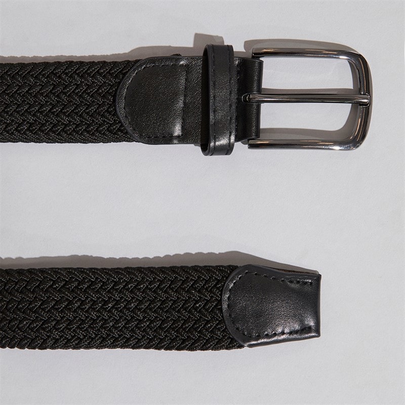 French Connection Mens Woven Elastic Belt Black/Black Leather 2 - Image 2