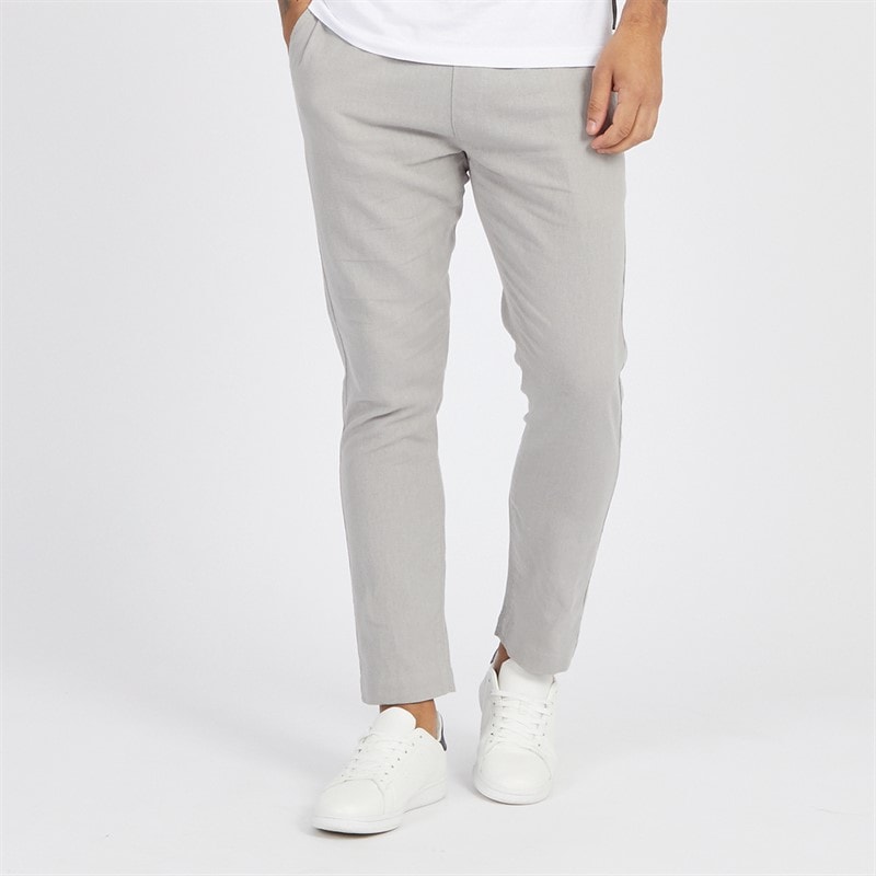 French Connection Mens Drawstring Linen Trousers Light Grey - Image 1