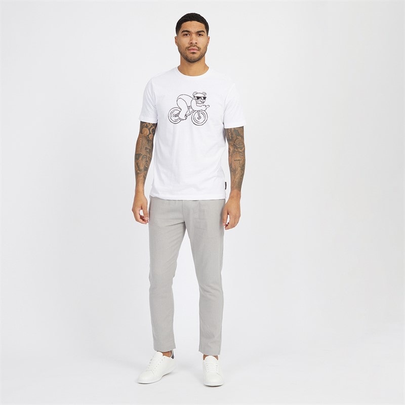 French Connection Mens Drawstring Linen Trousers Light Grey - Image 3