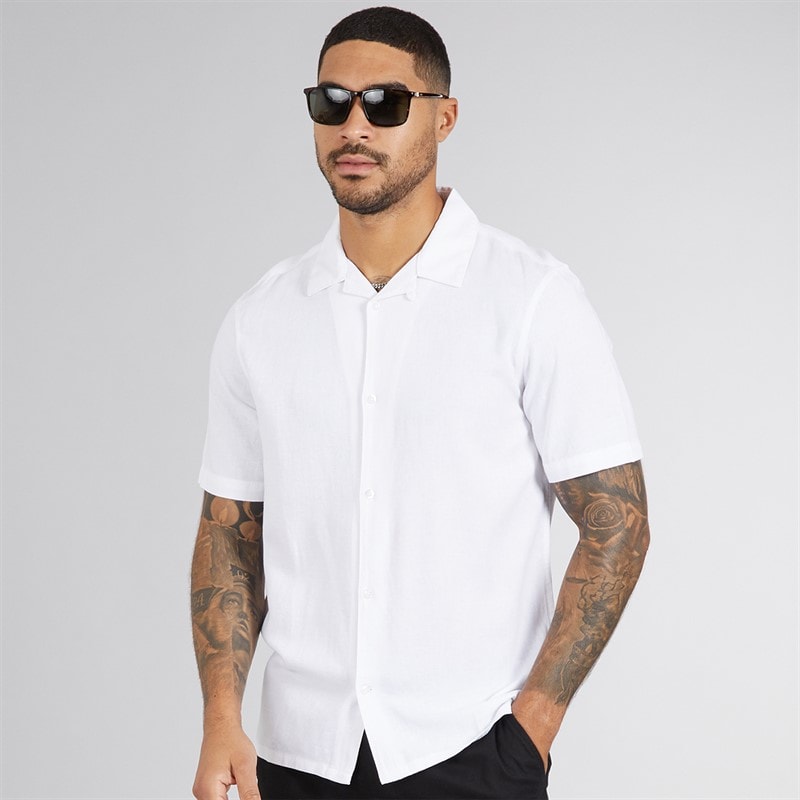 French Connection Mens Short Sleeve Linen Shirt White