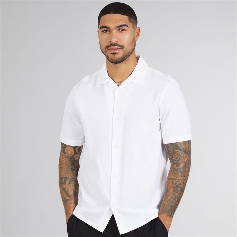 French Connection Mens Short Sleeve Linen Shirt White - Image 3