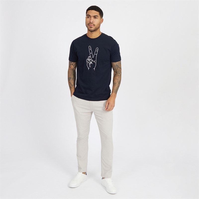 French Connection Mens Drawstring Linen Trousers Stone - Image 3