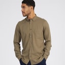 French Connection Mens Long Sleeve Linen Shirt Khaki
