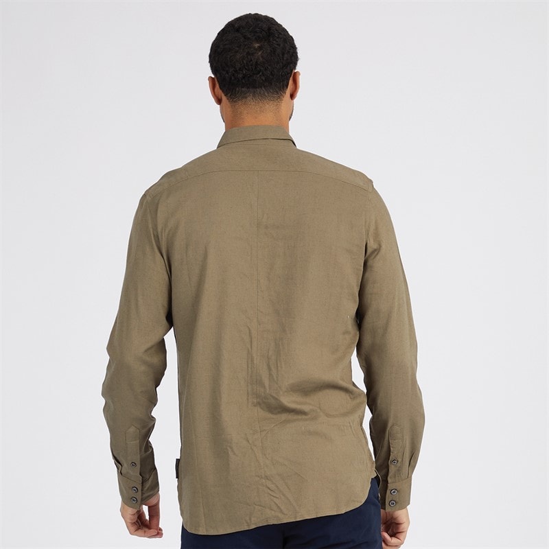 French Connection Mens Long Sleeve Linen Shirt Khaki - Image 2
