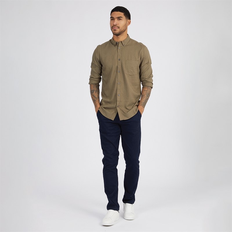 French Connection Mens Long Sleeve Linen Shirt Khaki - Image 3