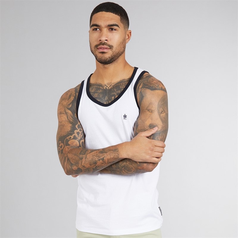 French Connection Mens Ringer Vest White/Marine - Image 1