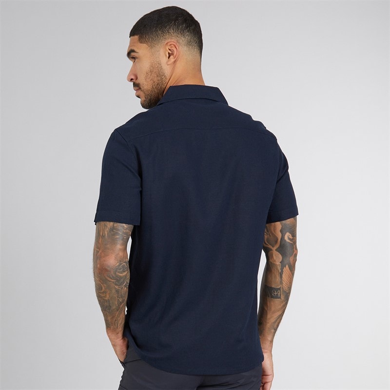 French Connection Mens Short Sleeve Linen Shirt Marine - Image 2