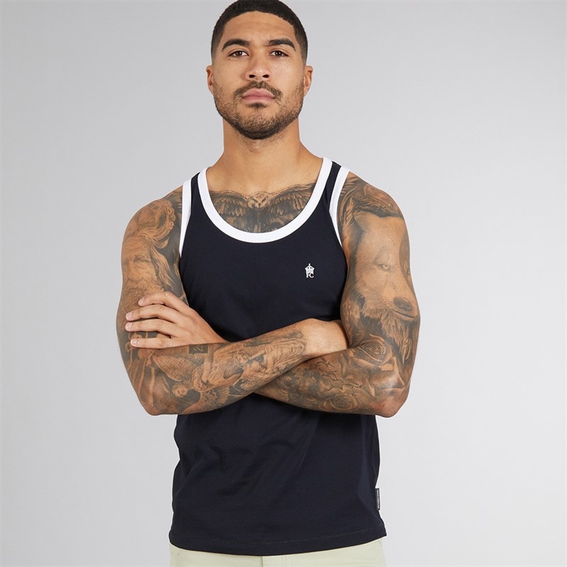 French Connection Mens Ringer Vest Marine/White - Image 1