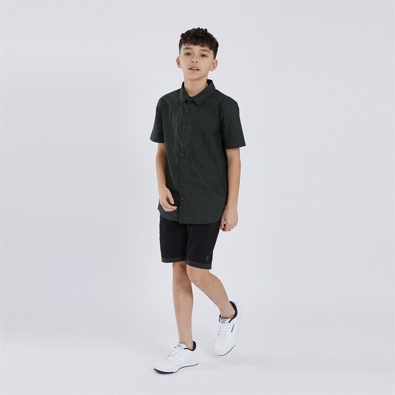 French Connection Boys Edenfield Shirt And Shorts Co-Ord Set Olive/Black - Image 4