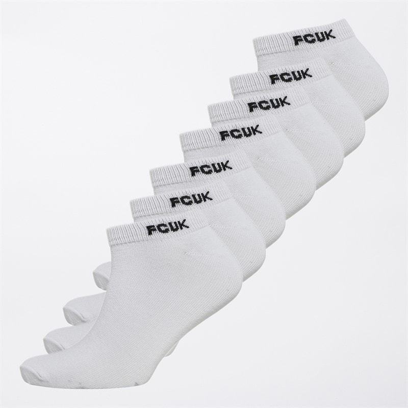 French Connection Mens FCUK Seven Pack Trainer Socks White/Black - Image 1