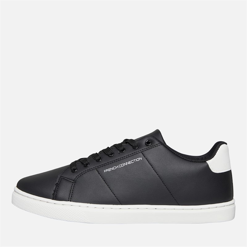 French Connection Mens Contrast Heel Tennis Trainers Black/White