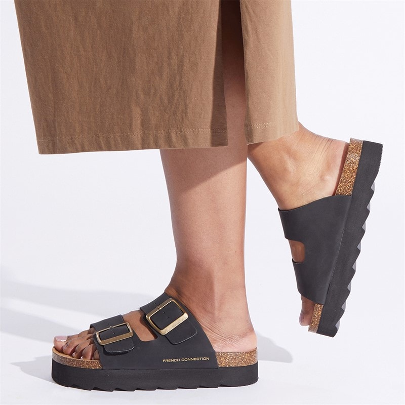 French Connection Womens Chunky Double Buckle Sandals Black - Image 1