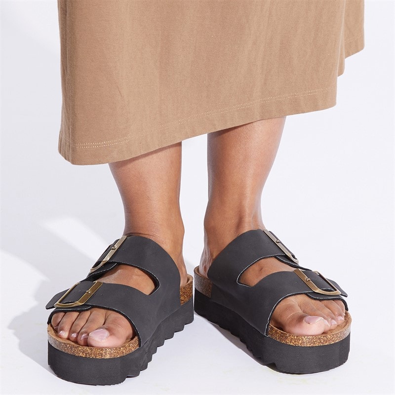 French Connection Womens Chunky Double Buckle Sandals Black - Image 4