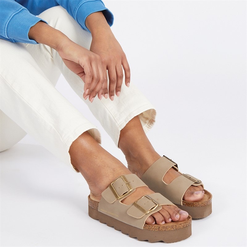 French Connection Womens Chunky Double Buckle Sandals Sand - Image 1