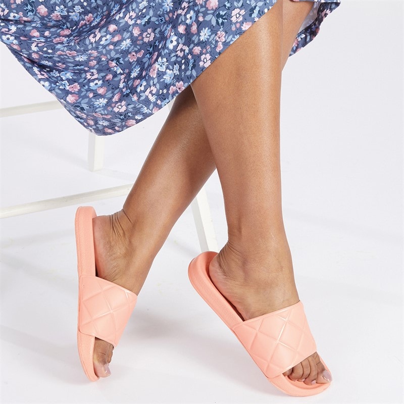 French Connection Womens Quilted Sliders Pink Blush - Image 1
