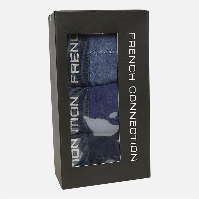 French Connection Mens Three Pack FC Long Boxer Trunks FC15 Marine/French Blue/Mid Blue Melange - Image 2