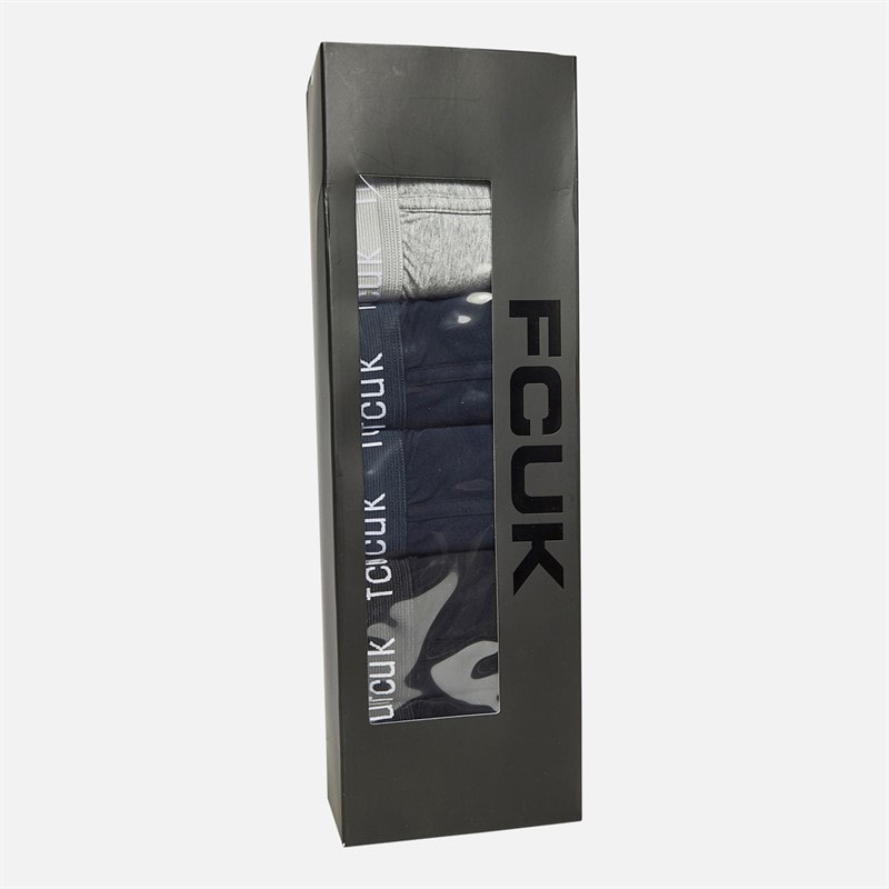 French Connection Mens Five Pack FCUK Long Boxer Trunks FCUK 80 Black/Marine/Light Grey Melange/Black/Marine - Image 2