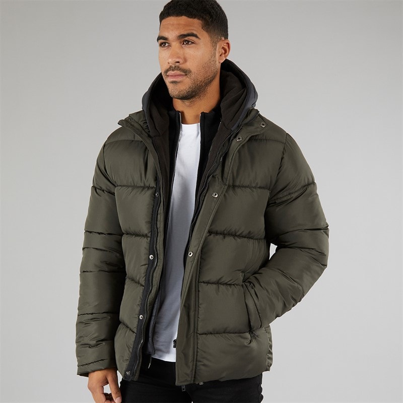 French Connection Mens Row Mid Fleece Jacket Khaki - Image 1