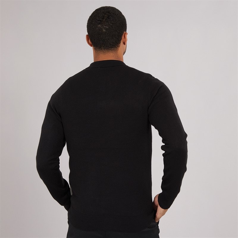 French Connection Mens Cash Long Sleeve Polo Shirt Black - Image 2
