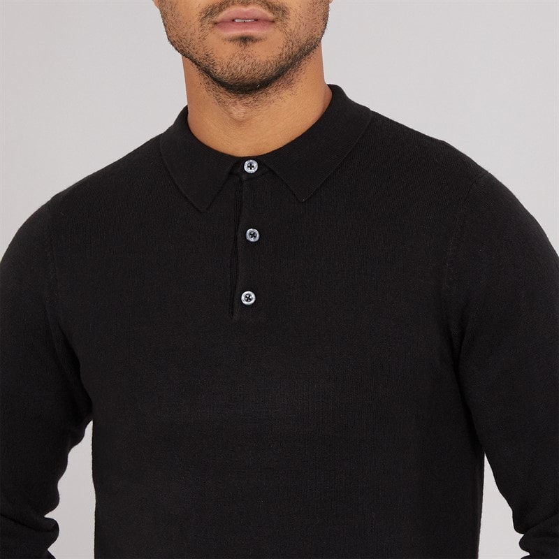 French Connection Mens Cash Long Sleeve Polo Shirt Black - Image 3