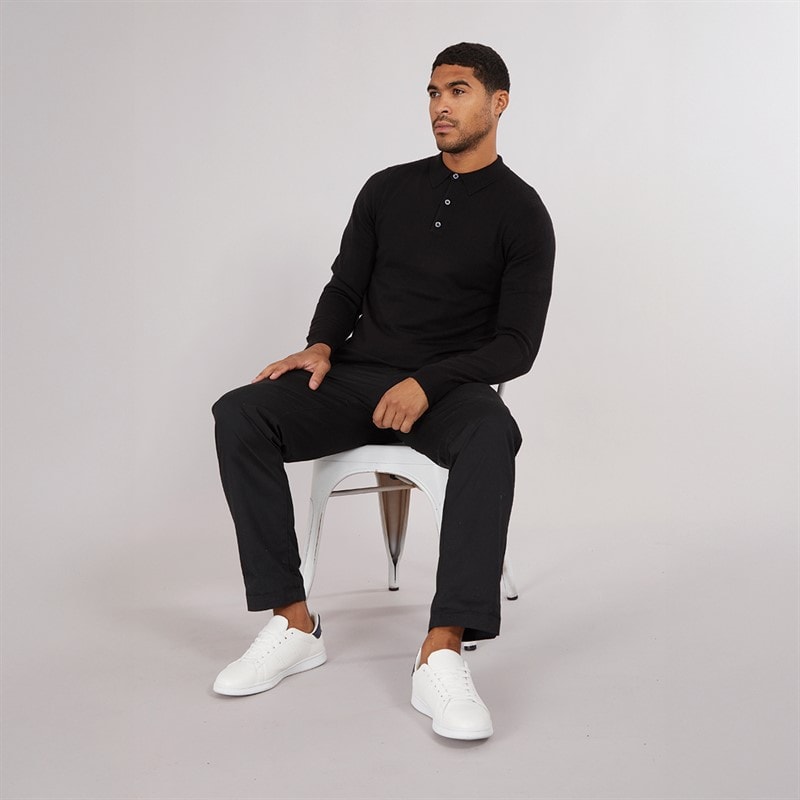 French Connection Mens Cash Long Sleeve Polo Shirt Black - Image 4