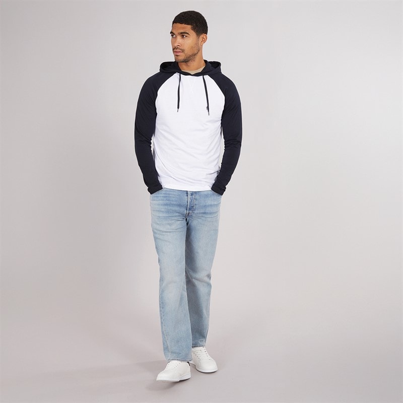 French Connection Mens Raglan Hooded Top White/Marine - Image 3
