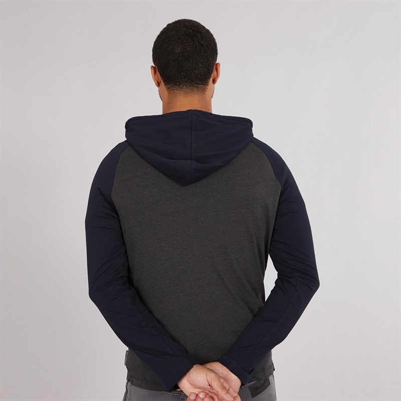 French Connection Mens Raglan Hooded Top Charcoal/Marine - Image 2