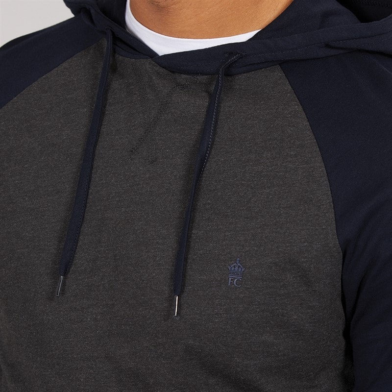 French Connection Mens Raglan Hooded Top Charcoal/Marine - Image 3
