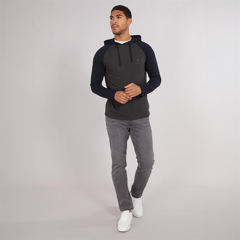 French Connection Mens Raglan Hooded Top Charcoal/Marine - Image 4
