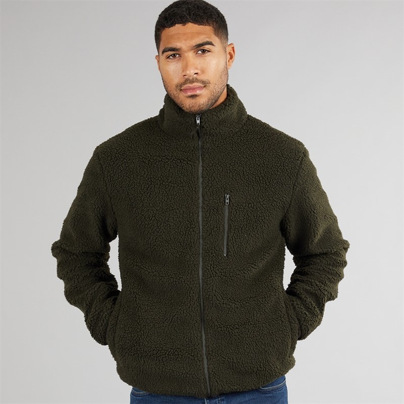 French Connection Mens Borg Funnel Neck Fleece Khaki - Image 3
