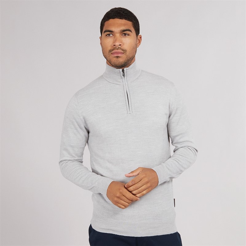 French Connection Mens Cash 1/2 Zip Jumper Light Grey Mel - Image 1