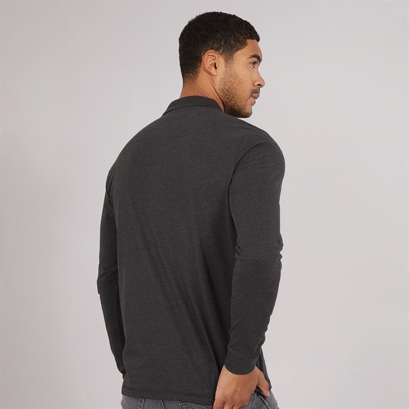 French Connection Mens Long Sleeve J Polo Shirt Charcoal Mel/Black - Image 2