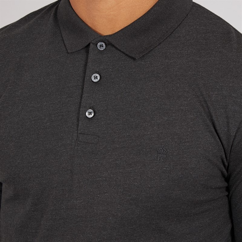 French Connection Mens Long Sleeve J Polo Shirt Charcoal Mel/Black - Image 3