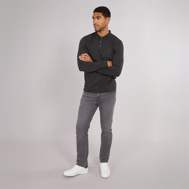 French Connection Mens Long Sleeve J Polo Shirt Charcoal Mel/Black - Image 4
