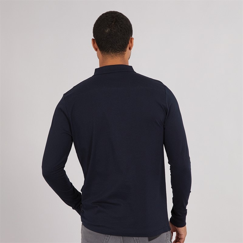 French Connection Mens Long Sleeve J Polo Shirt Marine/Gunmetal - Image 2