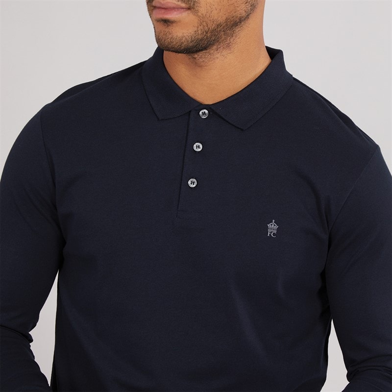 French Connection Mens Long Sleeve J Polo Shirt Marine/Gunmetal - Image 3