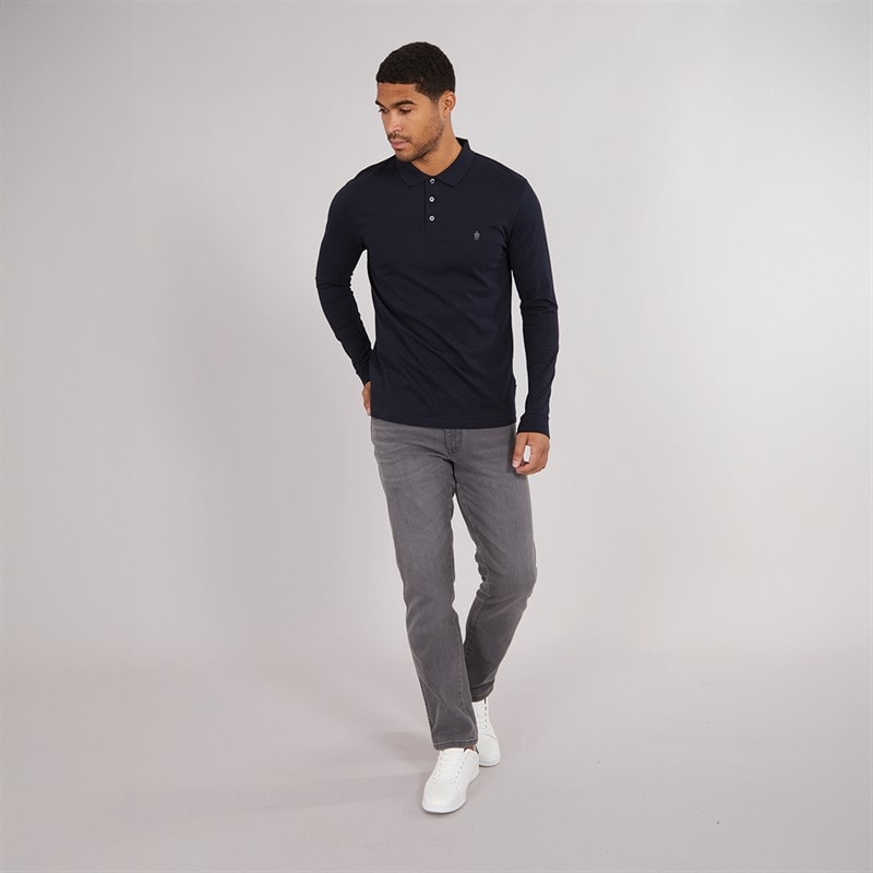 French Connection Mens Long Sleeve J Polo Shirt Marine/Gunmetal - Image 4