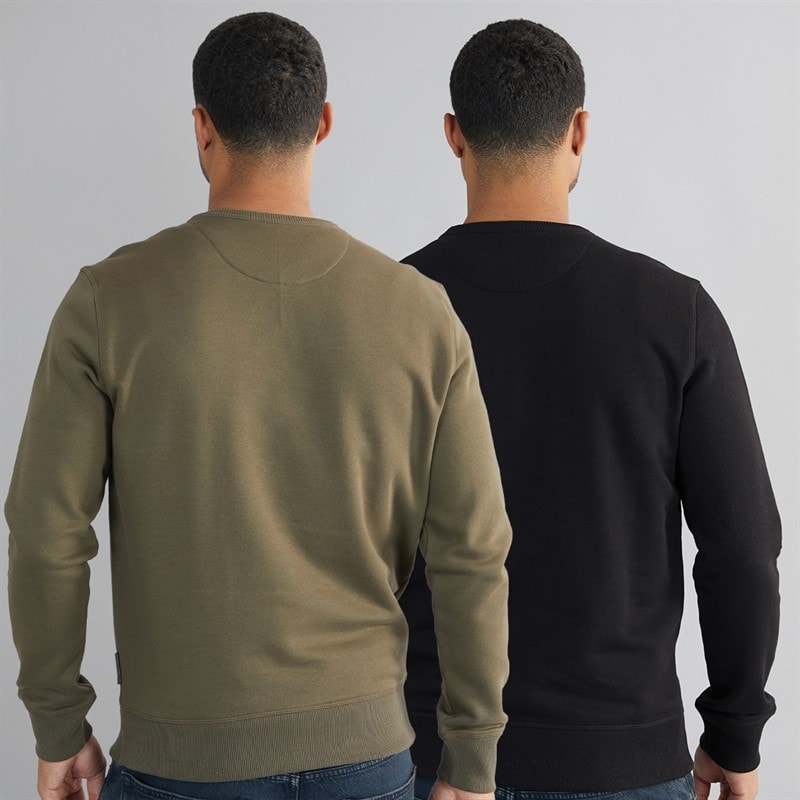 French Connection Mens FC Crew Two Pack Sweatshirts Multi 2 - Black/Khaki - Image 2
