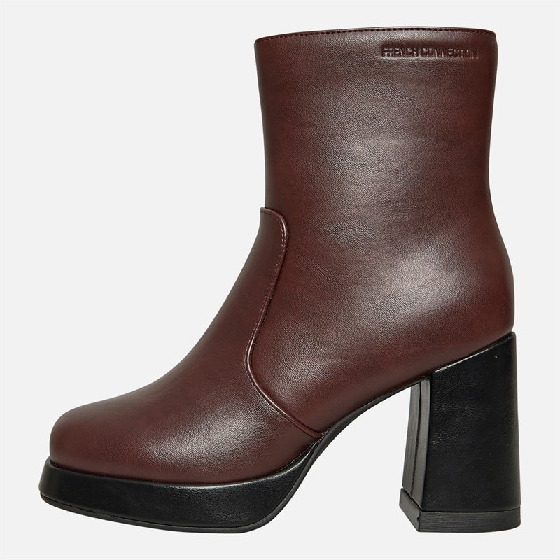 French Connection Womens Square Toe Heel Boots Burgundy - Image 2
