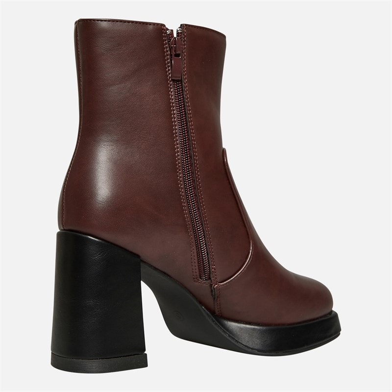 French Connection Womens Square Toe Heel Boots Burgundy - Image 5